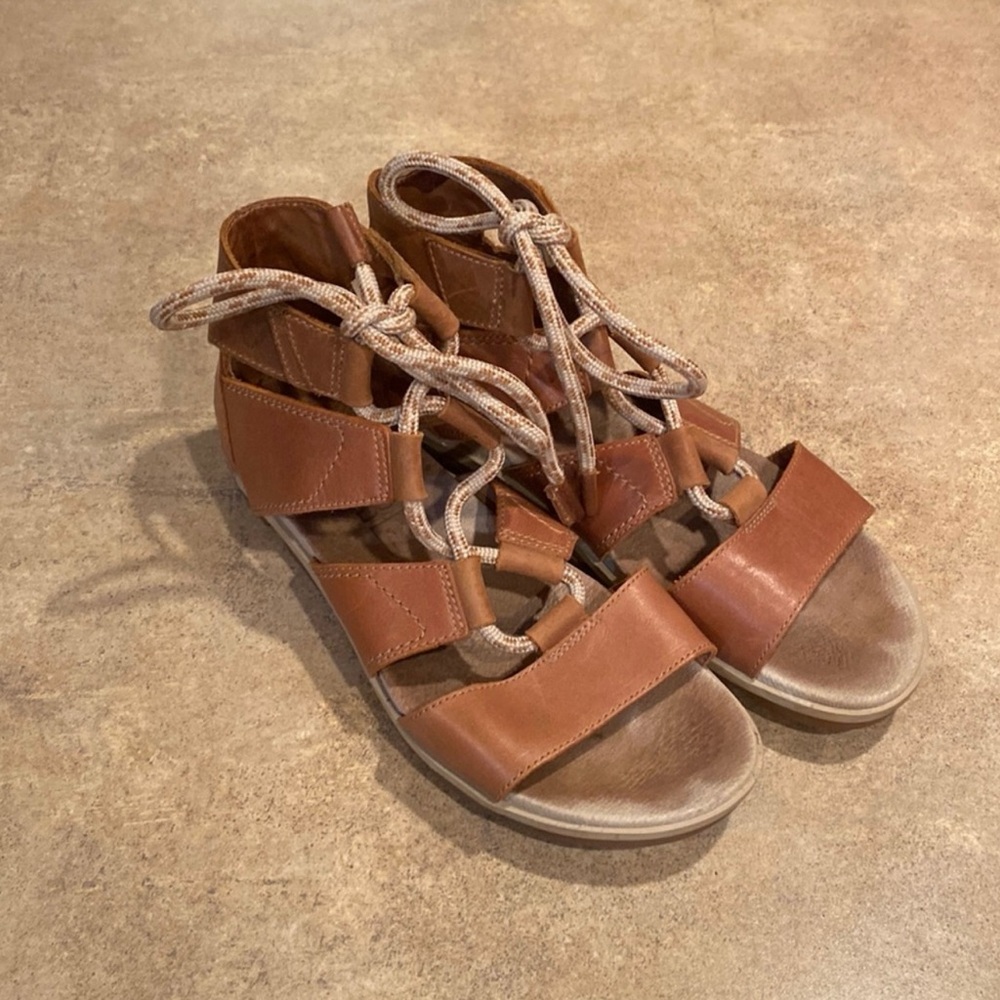 Sorel Brown Strappy Sandals with Wedge Heel